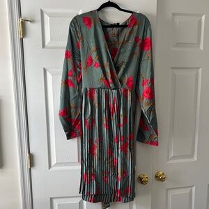 PrettyLittleThing Long Sleeve Floral Dress in Red and Green